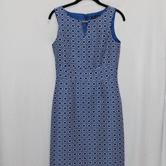 Tahari Levine Studio A-Line Sleeveless Dress Zip-Up Blue & White - Picture 12 of 15